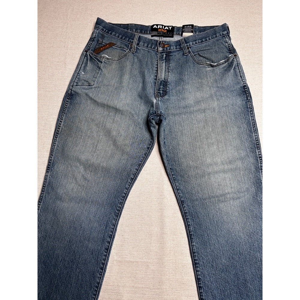 Ariat Rebar M4 Low Rise Boot Cut Jeans Mens 36x30 Whiskering Western Workwear - Picture 3 of 10